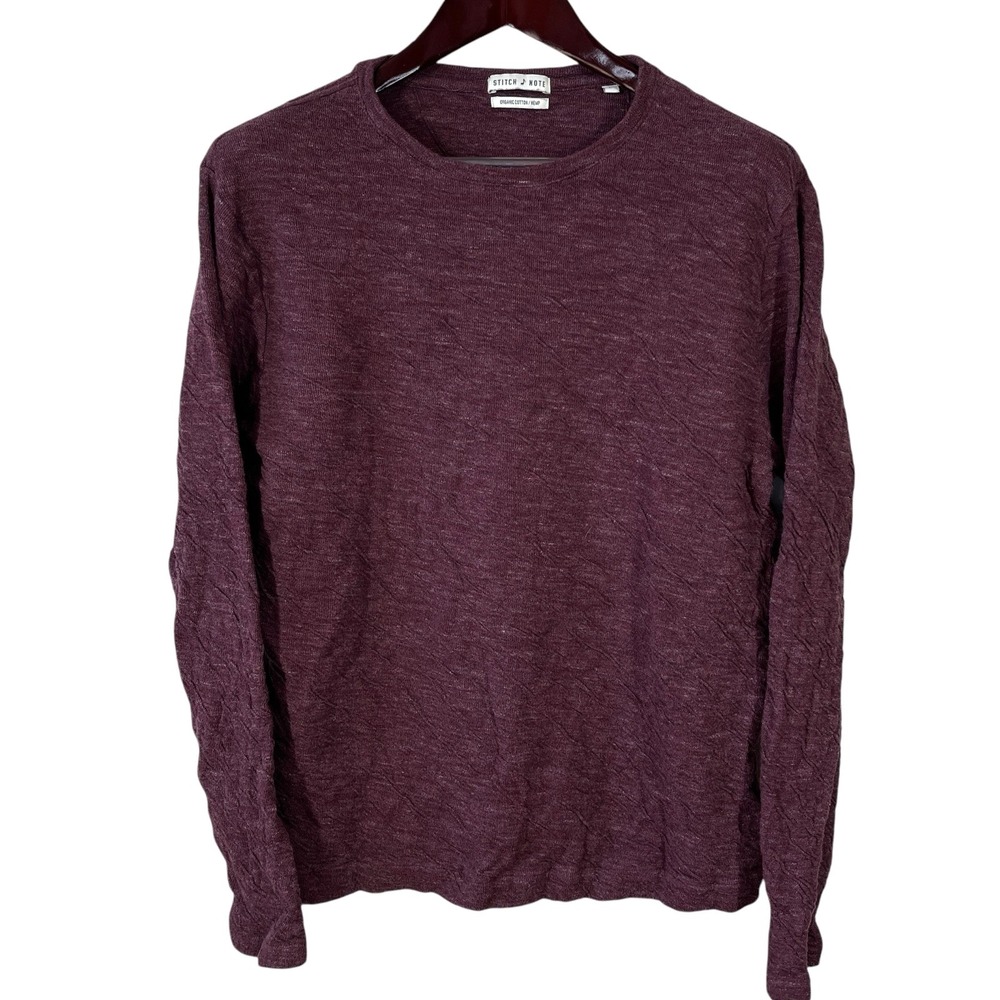 Stitch Note Double Knit Shirt Mens L Sustainable Cotton Textured Long Sleeve
